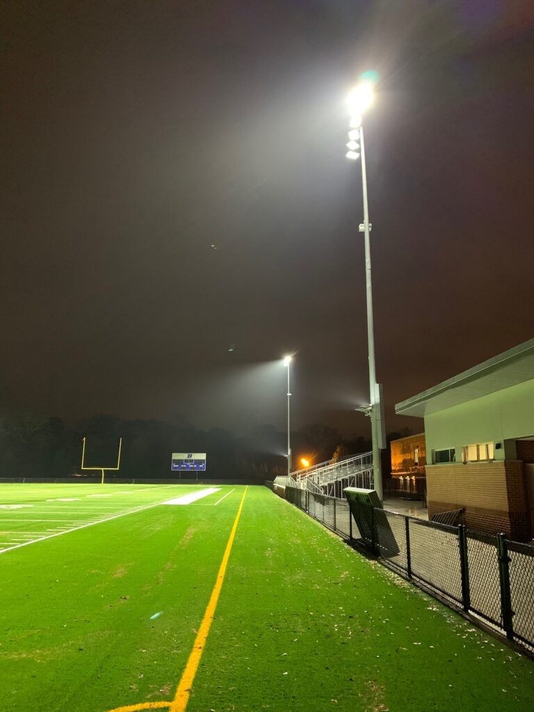 Lighting on a football field at night